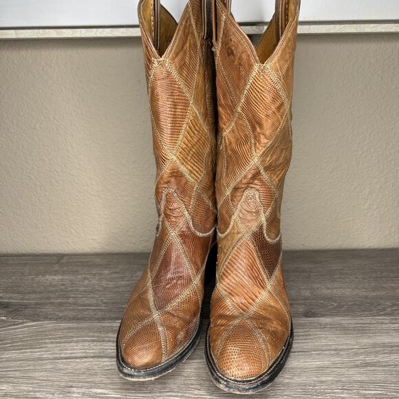 Tony Lama Vintage Gold Label Teju Lizard Patchwork Cowboy Boots Size Mens 8 A main image 11